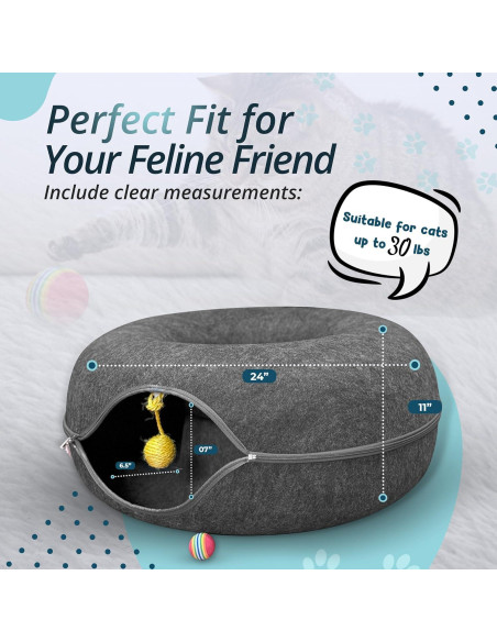 Túnel de Gato Peekaboo con Cama y Juguete - Grande Gris