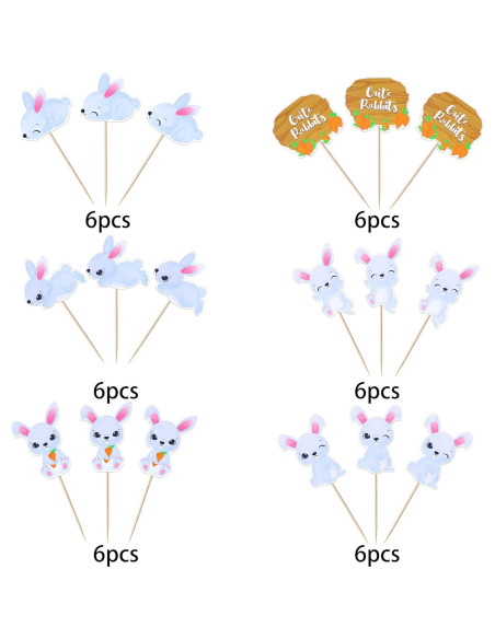 36 Adornos para Cupcakes de Pascua YCTHUNFISH - Conejito y Zanahoria