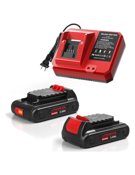2 Baterías de Litio 3.0Ah 20V + Cargador Black & Decker