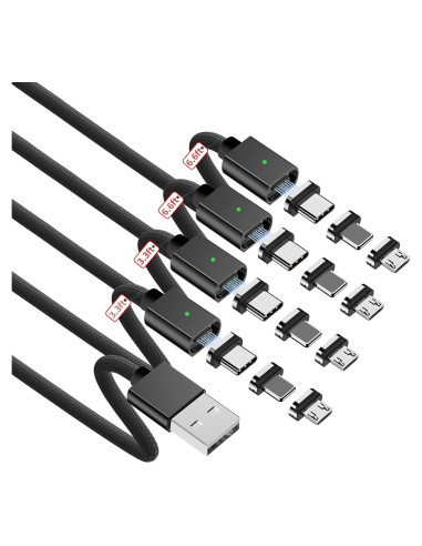 Cable de Carga Magnético ZBF 3A 4 Piezas 1-2 m USB-C Micro-USB