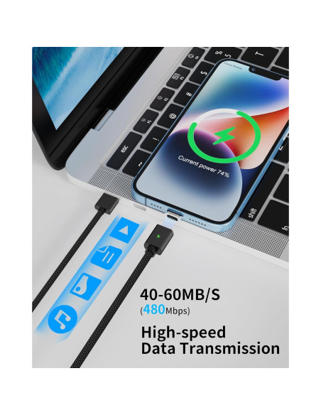 Cable de Carga Magnético ZBF 3A 4 Piezas 1-2 m USB-C Micro-USB