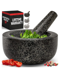 Conjunto Mortero y Mano de Mortero Priority Chef 1.5 Tazas Granito Negro