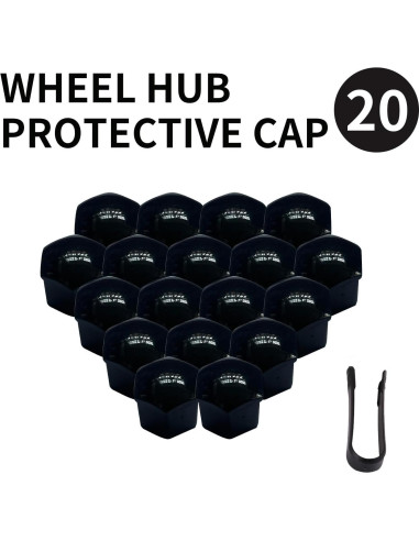 20 Tapas de Tuercas de Rueda Luminuti 17mm Negro