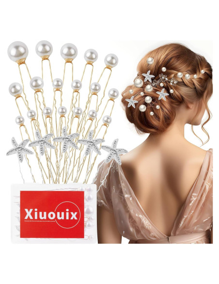 Juego de 23 Pinzas para el Cabello Xiuouix - Perlas y Estrella de Mar