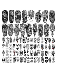 Tatuajes Temporales Vikingos KJYIOY - 77 Hojas Impermeables