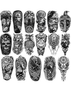 Tatuajes Temporales Vikingos KJYIOY - 77 Hojas Impermeables 2
