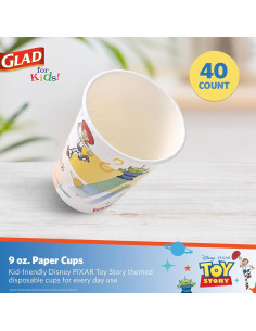 Vasos de Papel Desechables Glad Disney Pixar Toy Story 9 oz - 40 Unidades 2