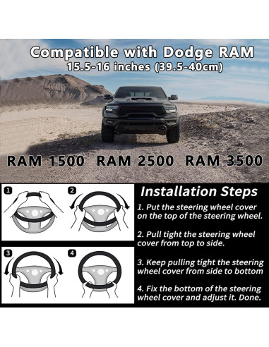 Cubierta de Volante de Cuero Yangday para Dodge Ram 1500 2500 3500 40 cm