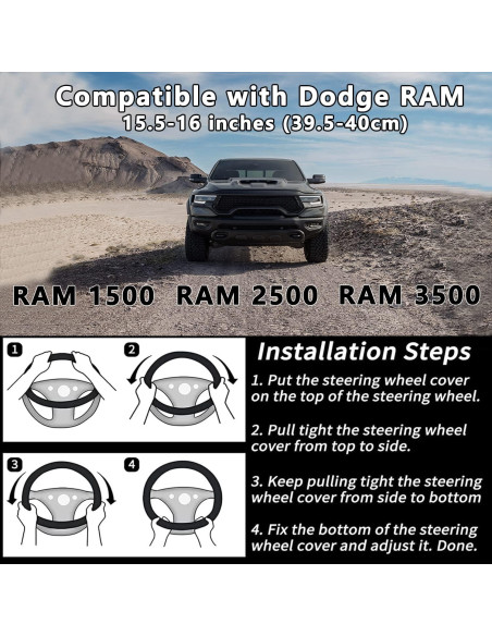 Cubierta de Volante de Cuero Yangday para Dodge Ram 1500 2500 3500 40 cm