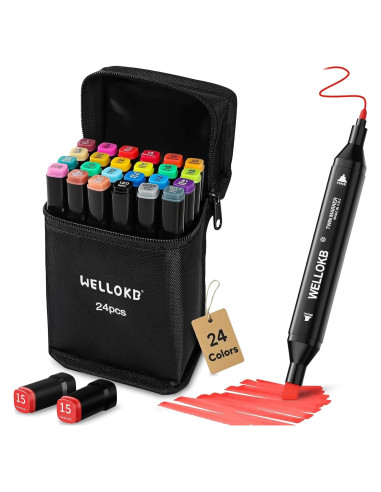 Marcadores de Dibujo WELLOKB 24 Colores Punta de Pincel