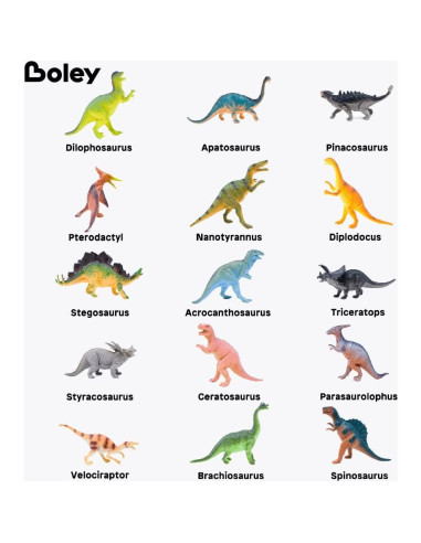 Paquete de 15 Dinosaurios de Juguete Boley - 18 cm