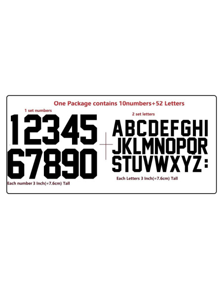 Fanbrilliant Letras y Números Transferencia Calor 64pcs 3" Negro