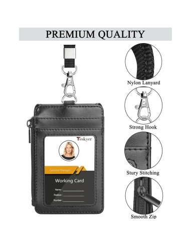 Portatarjetas ID Teskyer Negro con Cordón y Cremallera