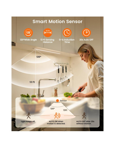Luz de Gabinete LED SUNLINKCO 8" Sensor Movimiento 5 Pzs