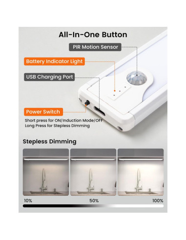 Luz de Gabinete LED SUNLINKCO 8" Sensor Movimiento 5 Pzs
