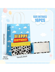 16 Bolsas de Regalo de Cumpleaños Ragnhild Patrón Vaca 22cm 2