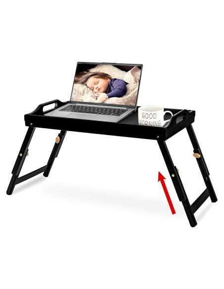 Bandeja de desayuno ajustable Mayyol de bambú negra 63.8x30.5 cm