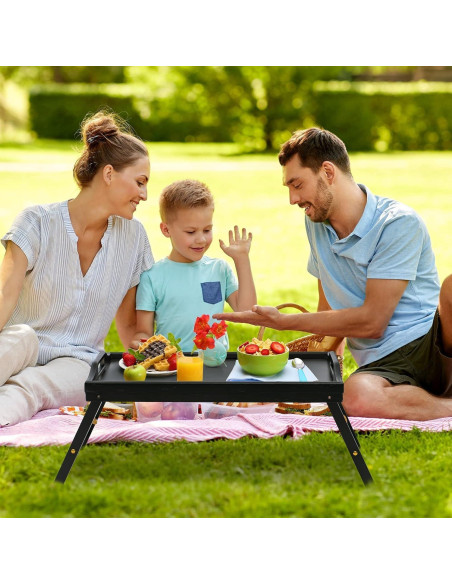 Bandeja de desayuno ajustable Mayyol de bambú negra 63.8x30.5 cm