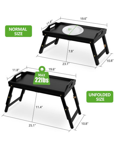 Bandeja de desayuno ajustable Mayyol de bambú negra 63.8x30.5 cm