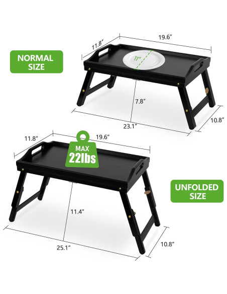 Bandeja de desayuno ajustable Mayyol de bambú negra 63.8x30.5 cm