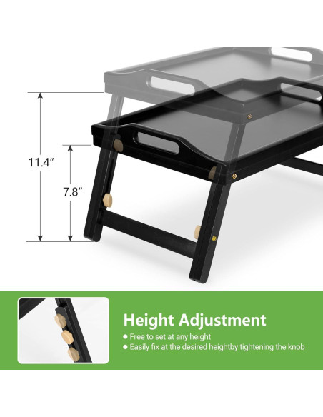 Bandeja de desayuno ajustable Mayyol de bambú negra 63.8x30.5 cm