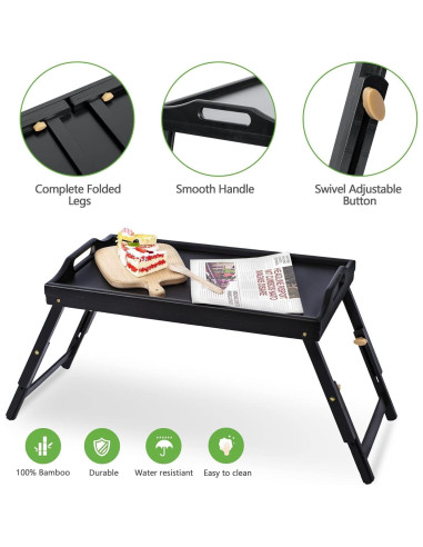 Bandeja de desayuno ajustable Mayyol de bambú negra 63.8x30.5 cm
