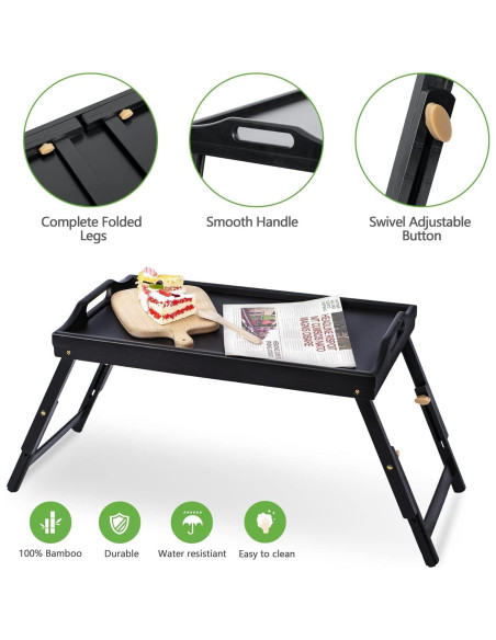 Bandeja de desayuno ajustable Mayyol de bambú negra 63.8x30.5 cm