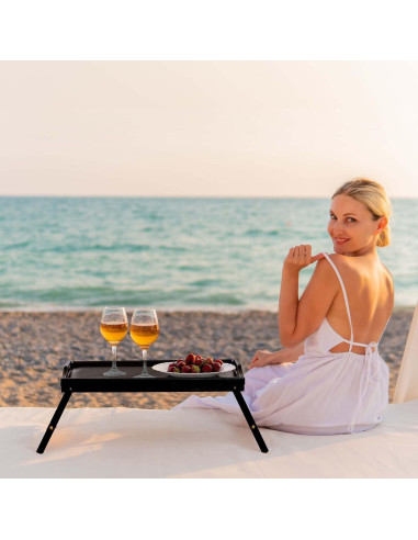 Bandeja de desayuno ajustable Mayyol de bambú negra 63.8x30.5 cm