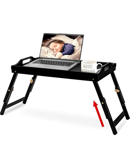 Bandeja de desayuno ajustable Mayyol de bambú negra 63.8x30.5 cm