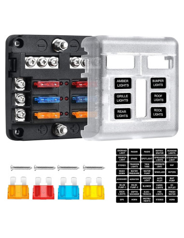 Bloque de Fusibles Marino 6 Vías Pautou 12V Impermeable LED