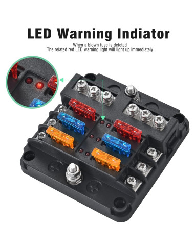 Bloque de Fusibles Marino 6 Vías Pautou 12V Impermeable LED