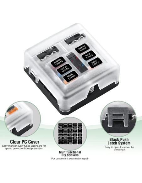 Bloque de Fusibles Marino 6 Vías Pautou 12V Impermeable LED Bloque de Fusibles Marino 6 Vías Pautou 12V Impermeable LED