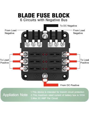 Bloque de Fusibles Marino 6 Vías Pautou 12V Impermeable LED