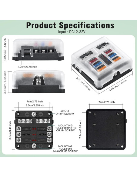 Bloque de Fusibles Marino 6 Vías Pautou 12V Impermeable LED Bloque de Fusibles Marino 6 Vías Pautou 12V Impermeable LED