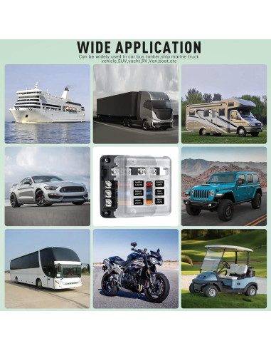 Bloque de Fusibles Marino 6 Vías Pautou 12V Impermeable LED