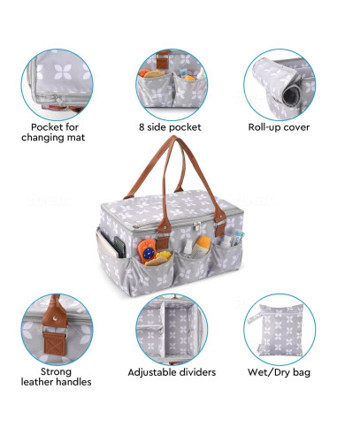 Caddy de Pañales Moteph Grande con Almohadilla y Tapa - Gris