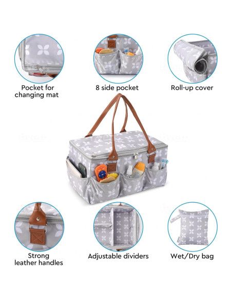 Caddy de Pañales Moteph Grande con Almohadilla y Tapa - Gris