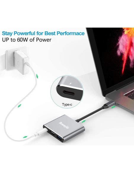 Adaptador Multiport USB C a HDMI Tuwejia 4K USB 3.0 Gris Adaptador Multiport USB C a HDMI Tuwejia 4K USB 3.0 Gris