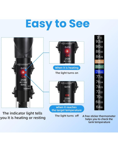 Calentador de Acuario AQUANEAT 25W Sumergible Ajustable
