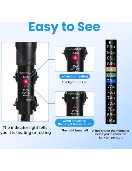 Calentador de Acuario AQUANEAT 25W Sumergible Ajustable