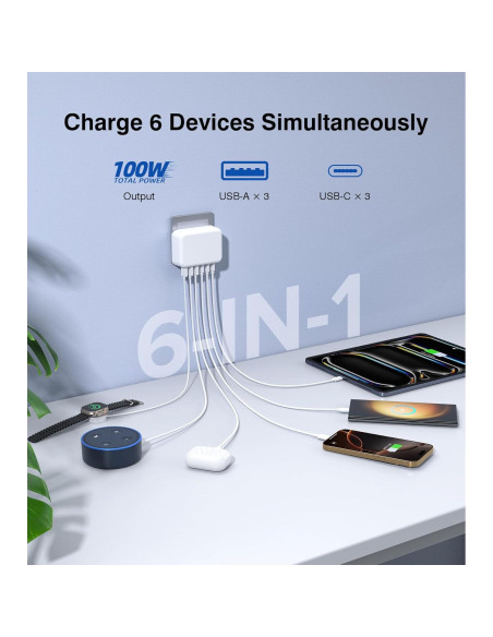 Cargador de Pared USB C 100W 6 Puertos Rápido Shenzhen