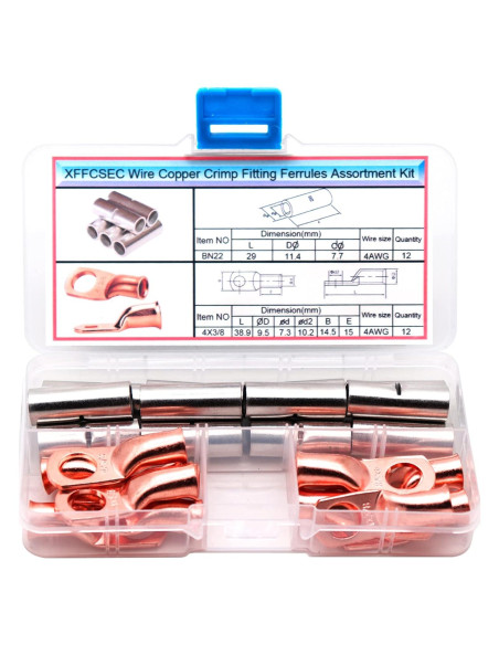 Kit de Conectores de Empalme y Anillo 4AWG XFFCSEC - 24 Piezas