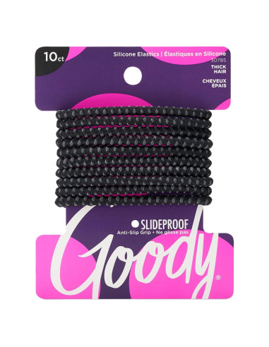 Gomas de Pelo Elásticas Goody Sin Deslizamiento Negras - 10 Unidades