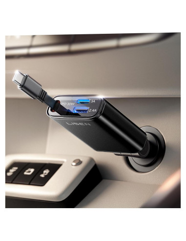 Cargador de Coche USB C LISEN 57W Retráctil para iPhone y Android