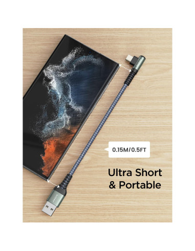 Cable USB C AINOPE 0.15m Cargador Rápido 3.1A Gris