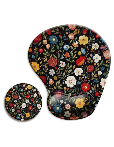 Alfombrilla de Ratón Ergonómica Dooke Floral Negra con Soporte