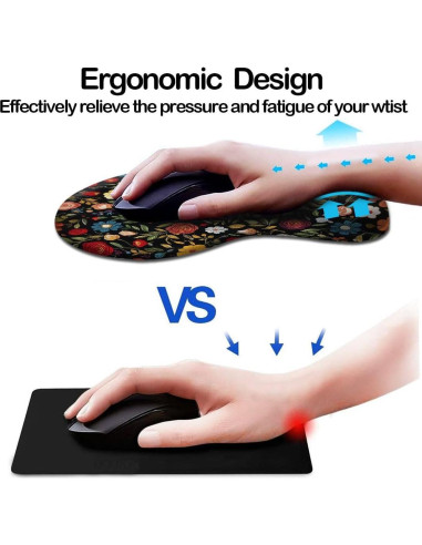 Alfombrilla de Ratón Ergonómica Dooke Floral Negra con Soporte