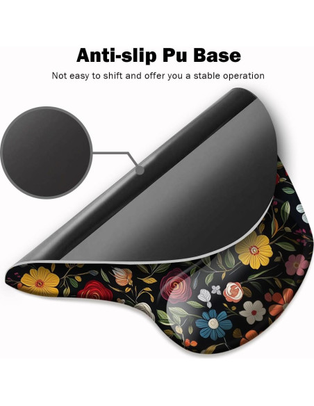 Alfombrilla de Ratón Ergonómica Dooke Floral Negra con Soporte