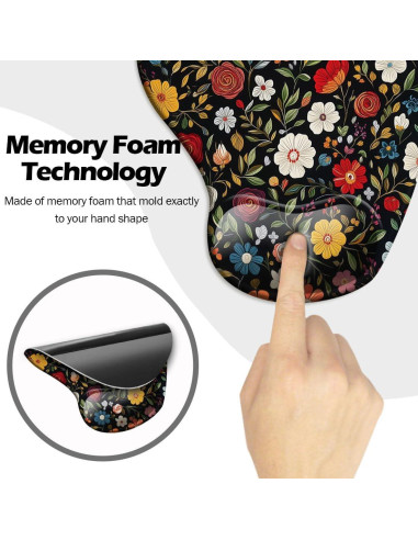 Alfombrilla de Ratón Ergonómica Dooke Floral Negra con Soporte