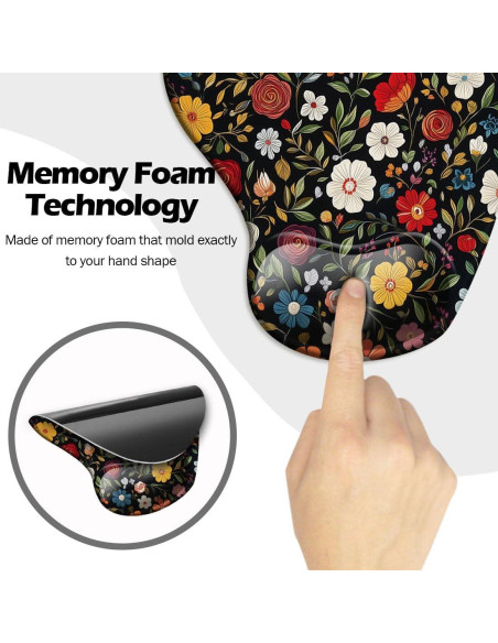 Alfombrilla de Ratón Ergonómica Dooke Floral Negra con Soporte